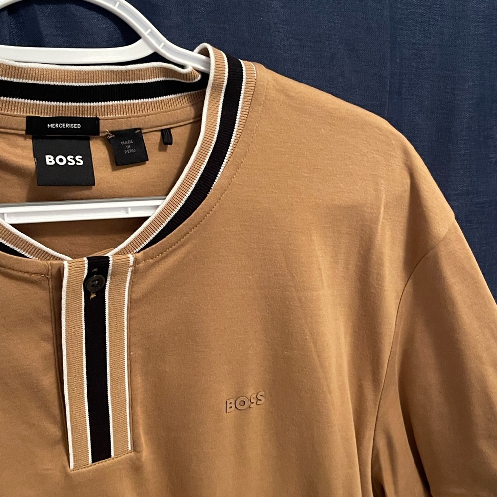 Boss Men's Polo in Brown with Black and White Trim